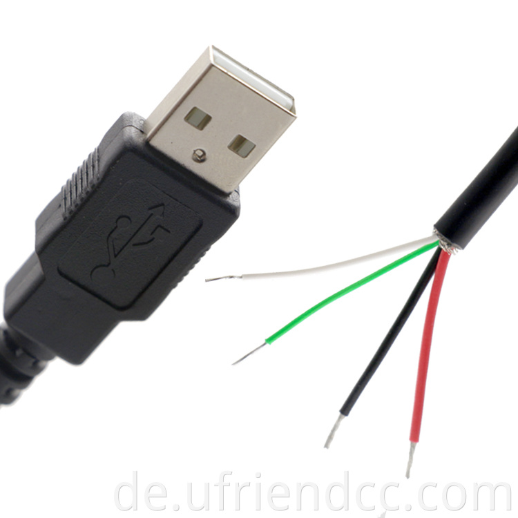 Bis 4 Drähte offene Kabeldaten aufladen USB 2.0 A Typ Männlich OEM 10 cm 20 cm 50 cm 1 m aus Dienste Stripped Draht Open PVC 24/26/82AWG CE RHOS